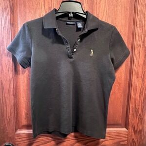 IZOD Golf‎ Polo Shirt Women's Golfer Logo SS Top Black/ Rose Gold Stripe Small
